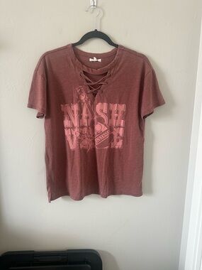 Maurices Lace-Up Graphic Tee in Dusty Rose